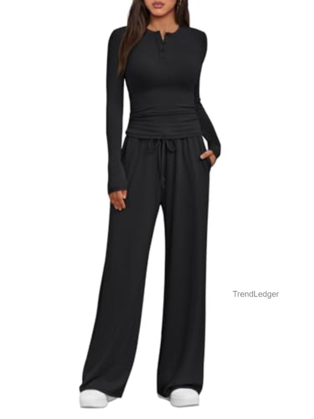 Women's 2 Piece Lounge Set Matching Sweatsuit Long Sleeve Wide Leg Pants
